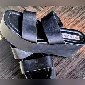 Steve Madden Women's Black Leather Platform Sandals Chunky Size 7